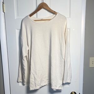 Eileen Fisher White Ivory Sweatshirt Top Organic Cotton Linen Terry Tunic L